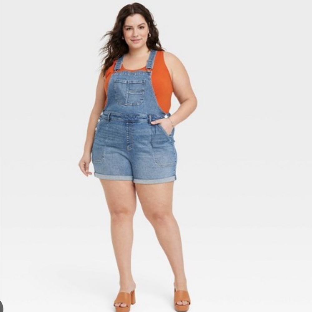 New Denim Shortalls - Ava & Viv™ Medium Wash
